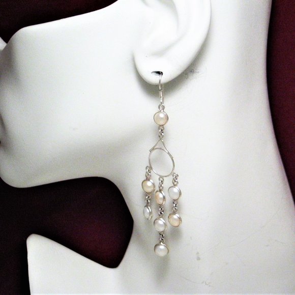 Chandelier Earrings Sterling Silver w/ Pearl - Picture 4 of 4